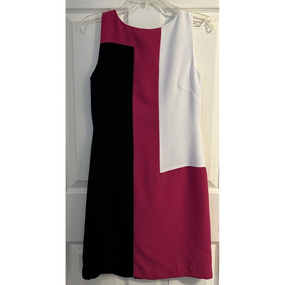 Vintage AMANDA SMITH Petites Black/Pink/White Business‎ Dress Size 4P Lined 90s